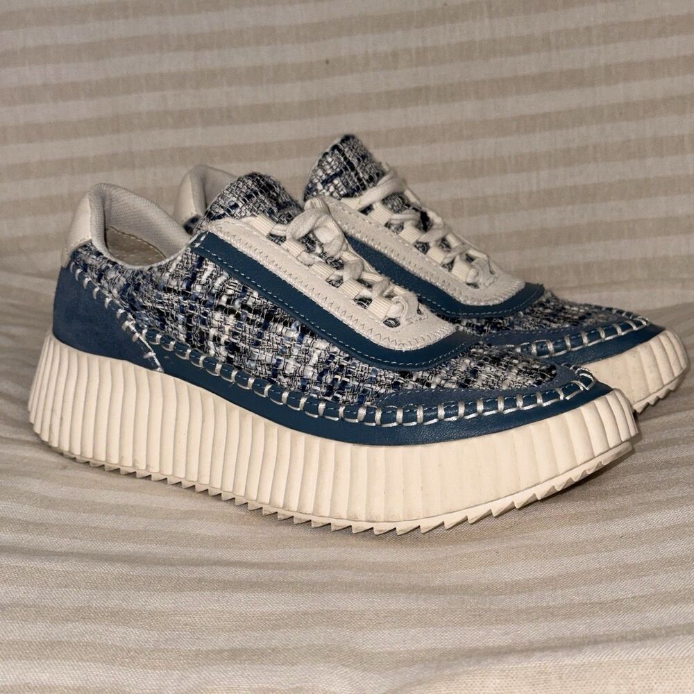 Dolce Vita Dolen Platform Tweed Sneakers Blue Womens Size 7.5